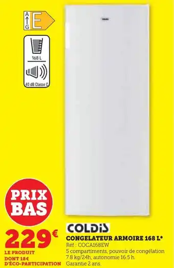 Hyper U CONGELATEUR ARMOIRE 168 L* Réf: COCA168EW offre