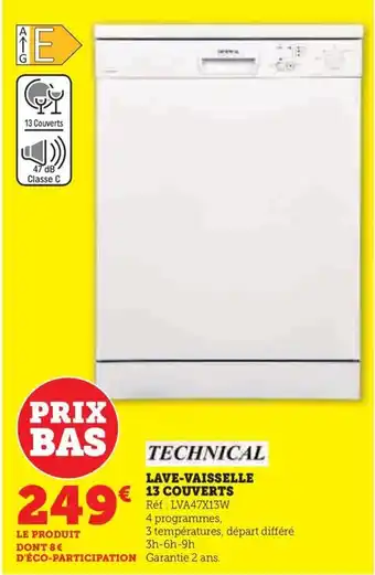 Hyper U LAVE-VAISSELLE 13 COUVERTS Réf : LVA47X13W offre