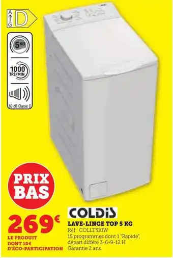 Hyper U LAVE-LINGE TOP 5 KG Réf: COLLT510W offre