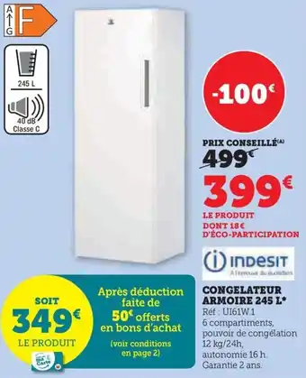 Hyper U CONGELATEUR ARMOIRE 245 L* Réf : U161W.1 offre