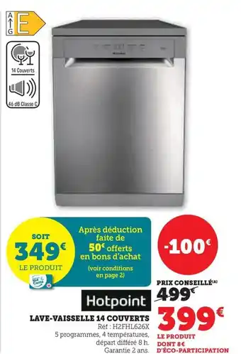 Hyper U LAVE-VAISSELLE 14 COUVERTS Réf : H2FHL626X offre