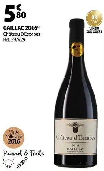 Auchan Château d'escabes gaillac 2016 offre