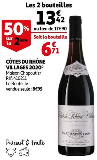 Auchan Maison chapoutier côtes du rhône villages 2020 offre