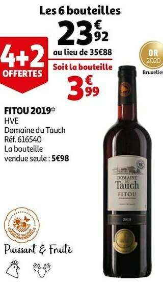 Auchan Domaine du tauch fitou 2019 offre