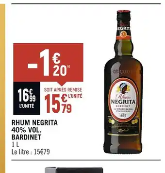 Petit Casino Bardinet rhum negrita 40% vol offre