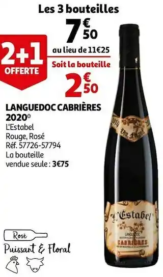 Auchan L'estabel rouge, rosé languedoc cabrières 2020 offre