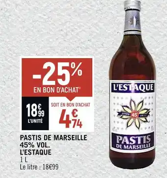 Spar L’estaque pastis de marseille 45% vol offre