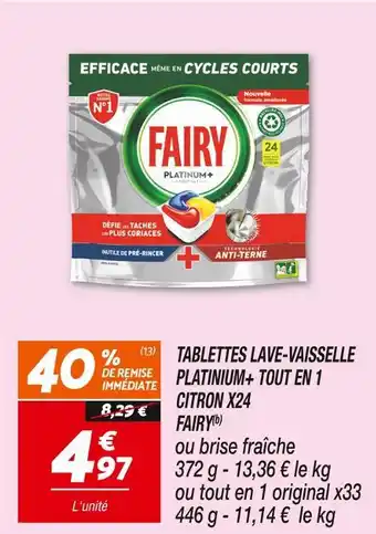 Netto Fairy tablettes lave-vaisselle platinium+ tout en 1 citron x24 (b) offre