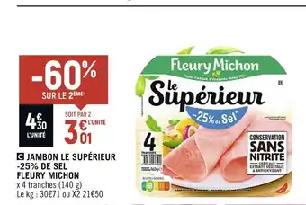 Spar Fleury michon jambon le supérieur -25% de sel offre