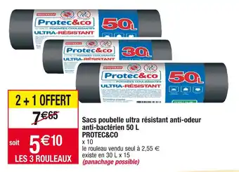 Cora x Carrefour Protec&co sacs poubelle ultra résistant anti-odeur anti-bactérien 50 l offre
