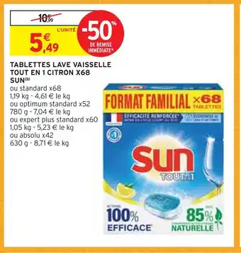 Intermarché Sun tablettes lave vaisselle tout en 1 citron x68 (b) offre