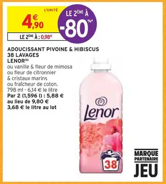 Intermarché Lenor adoucissant pivoine & hibiscus 38 lavages (b) offre