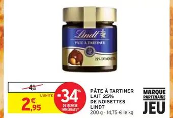 Intermarché Lindt pâte à tartiner lait 25% de noisettes offre