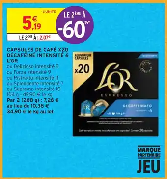 Intermarché L'or capsules de café x20 décaféiné intensité 6 offre