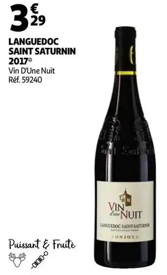 Auchan Vin d'une nuit languedoc saint saturnin 2017 offre