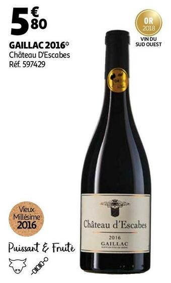 Auchan Château d'escabes gaillac 2016 offre