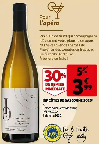 Auchan Colombard petit manseng igp côtes de gascogne 2020 offre