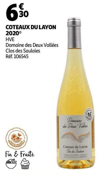 Auchan Domaine des deux vallées coteaux du layon 2020 offre