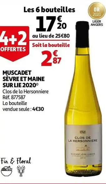 Auchan Clos de la hersonniere muscadet sèvre et maine sur lie 2020 offre