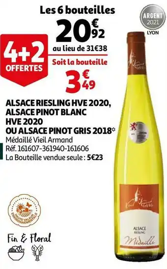 Médaillé vieil armand alsace riesling hve 2020, alsace pinot blanc hve 2020 ou alsace pinot gris 2018