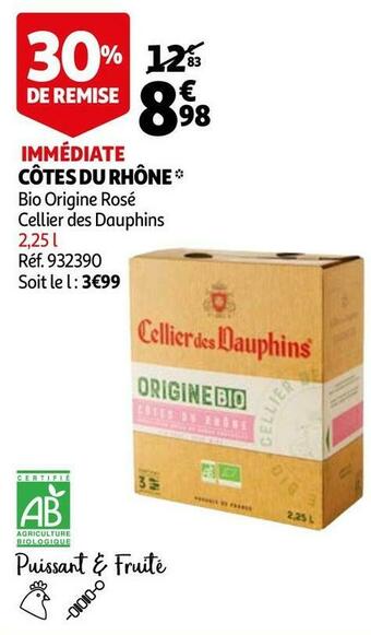 Auchan Cellier des dauphins côtes du rhône offre