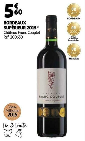 Auchan Château franc couplet bordeaux supérieur 2015 offre