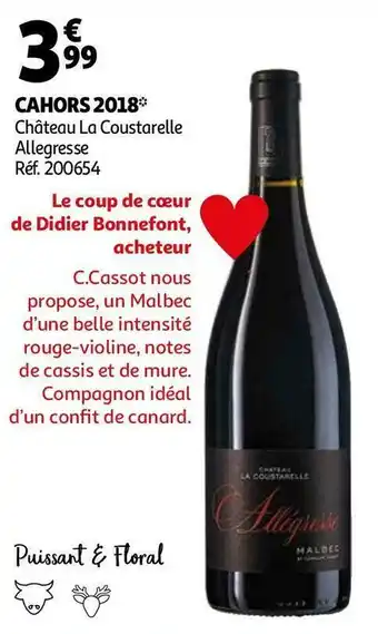 Auchan Château la coustarelle allegresse cahors 2018 offre