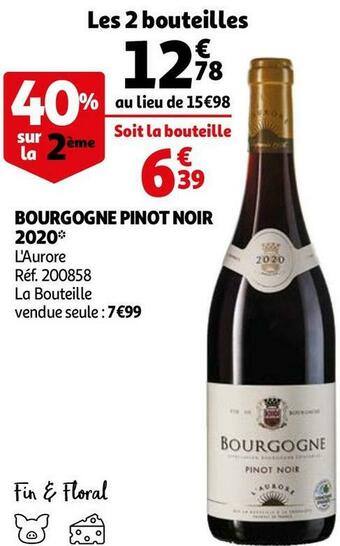 Auchan L'aurore bourgogne pinot noir 2020 offre