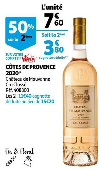 Auchan Château de mauvanne côtes de provence 2020 offre