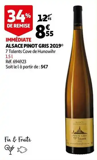 Auchan 7 talents alsace pinot gris 2019 offre