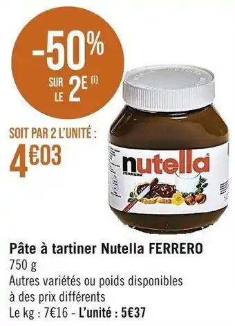 Pâte à tartiner Nutella FERRERO 750 g