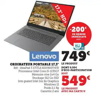 Hyper U ORDINATEUR PORTABLE 17,3" offre
