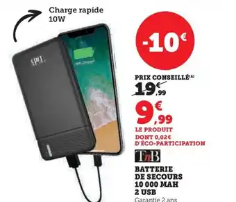 Hyper U BATTERIE DE SECOURS 10 000 MAH 2 USB offre