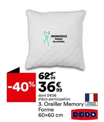 BUT Oreiller Memory Forme 60x60 cm offre