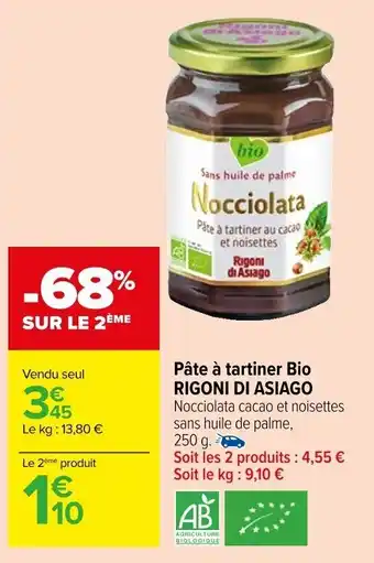 Carrefour Market Pâte à tartiner Bio RIGONI DI ASIAGO offre