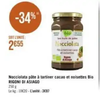 Géant Casino Nocciolata pâte à tartiner cacao et noisettes Bio RIGONI DI ASIAGO offre