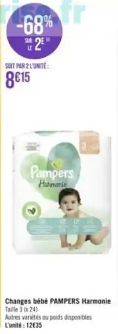 Géant Casino Changes bébé PAMPERS Harmonie Taille 3 (x 24) offre
