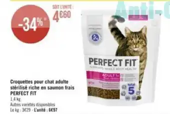 Géant Casino Croquettes pour chat adulte stérilisé riche en saumon frais PERFECT FIT offre