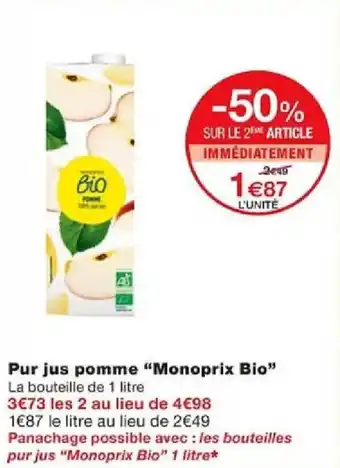 Monoprix Pur jus pomme "Monoprix Bio" offre