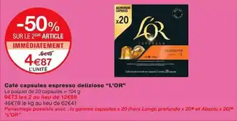 Monoprix Café capsules espresso delizioso "L'OR" offre