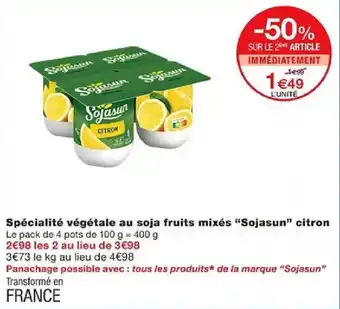 Monoprix Spécialité végétale au soja fruits mixés "Sojasun" citron offre