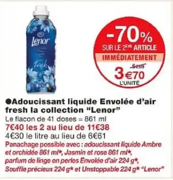 Monoprix Adoucissant liquide Envolée d'air fresh la collection "Lenor" offre
