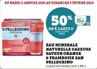 Super U EAU MINERALE NATURELLE GAZEUSE SAVEUR ORANGE & FRAMBOISE SAN PELLEGRINO offre