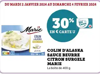 Super U COLIN D'ALASKA SAUCE BEURRE CITRON SURGELE MARIE offre