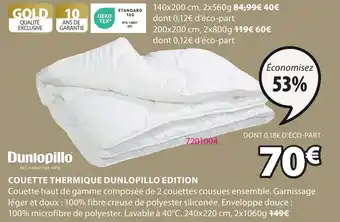 JYSK COUETTE THERMIQUE DUNLOPILLO EDITION offre