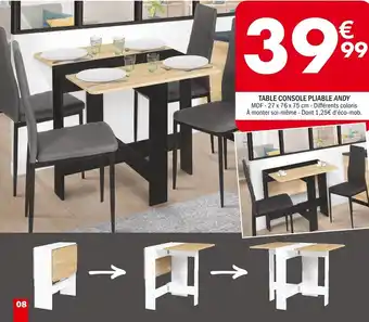 La Foir'Fouille TABLE CONSOLE PLIABLE ANDY offre