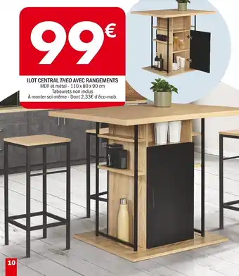 La Foir'Fouille ILOT CENTRAL THEO AVEC RANGEMENTS MDF et métal - 110 x 80 x 90 cm offre