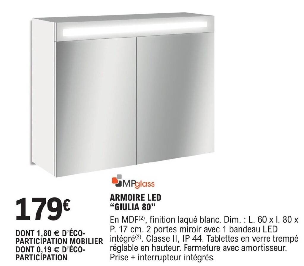 Promo ARMOIRE LED "GIULIA 80" chez E.Leclerc Brico