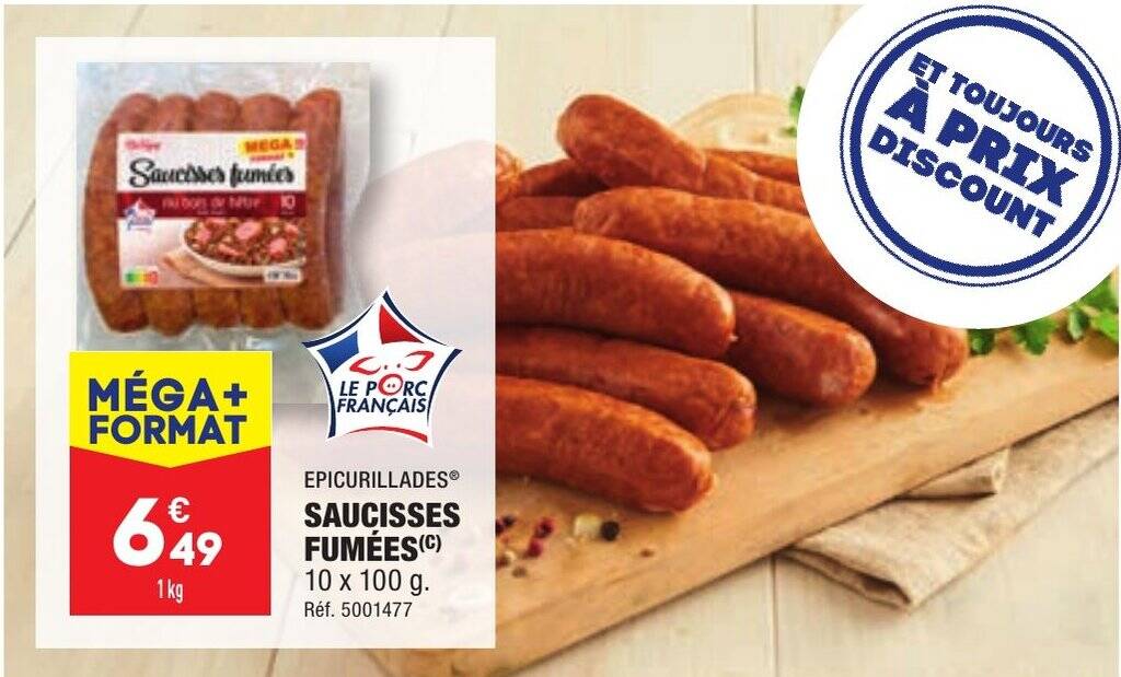 Promo SAUCISSES FUMÉES (C) 10 x 100 g. chez ALDI