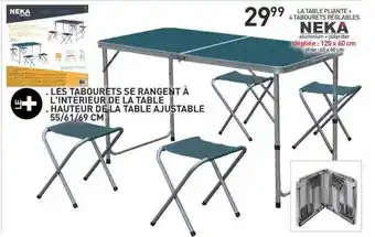 La Table Pliante + 4 Tabourets Réglable Neka